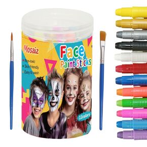Mosaiz Face Painting Kits for Kids, 12 Colors Water Based Face Paint Kit, Twistable and Washable Paint Sticks for St Patricks Day, Birthday, Halloween, Cosplay Makeup and Body Paints for Adults