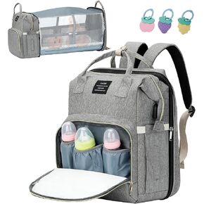OMBRAT Diaper Bag Backpack, Waterproof Foldable Diaper Bag, Multifunctional Baby Diaper Bag Backpack, Diaper Changing Table Backpack, Essential Diaper Bag Backpack for Traveling with Baby(Large Gray)