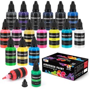 Airbrush Paint, 28 Colors Airbrush Paint Set 1 oz/Bottle, Water-Based Acrylic Airbrush Paint, Ready to Spray Opaque colors, pearl color, neon color, for Beginners, Hobbyist and Artists& DIY Projects