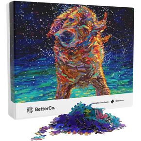BetterCo. Fox Fire Puzzle by Iris Scott - Contemporary Modern Finger Paint Design - 1000 Pieces Jigsaw Puzzle for Adults