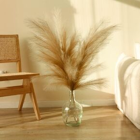 43" Fake Dried Pampas Grass, 3 Pcs Natural Fluffy Floral White Faux Pompous Grass, Tall Artificial Pampas Grass Boho Decor for Floor Vase,Wedding, Living Room, Party,Home Decoration