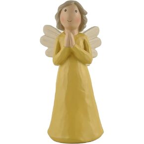 Angel Figurine Wings Praying Yellow Angel Statue to Express Sympathy Handmade Sculpture for Tabletop Decoration Indoor 5.83''Inch