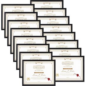 WIFTREY 16 Pack 8.5x11 Certificate Picture Frames, Multi 8.5 by 11 Photo Frame Bulk for Document Award, Wall Hanging or Tabletop Display, Black