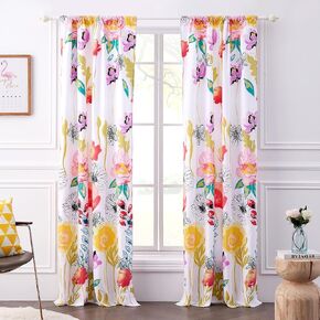 Greenland Home Watercolor Dream Curtains - Drapes - Lined Panel Pair with tiebacks - Set of 2 Panels - 63" L - White