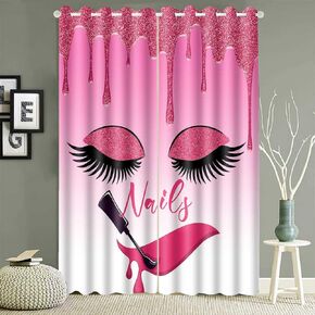 Nails Curtain, Hello Gorgeous Pink Eyelashes Women Manicurist Room Darkening Thermal Insulated Grommet Blackout Window Drapes for Living Room Bedroom, 42x84 inch, Set of 2 Panels CLOKEO0551
