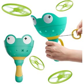 Fullware Flying Disc Launcher Toy for Kids, 2 Packs & 12 Discs Outside Toys Flying Saucer Outdoor Activity Toys Games for Toddlers 3 4 5 6 Year Old Boys & Girls Birthday Idea Ages 3+