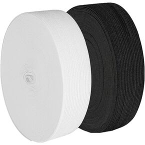 Magnoloran 2 Pack 20 Yard 1.2 Inch Wide Sewing Elastic Band Knit Elastic Spool Braided Elastic Heavy Stretch High Elasticity for Sewing Pants Waistband, Wigs, Skirts, Craft DIY Projects (Black&White)