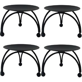 4 PCS 2.7in Iron Pillar Candle Plate, Candle Holders Round Shape, Handmade Decorative Candle Plate Pedestal, for Dinner, Wedding, Party, Spa (Black)