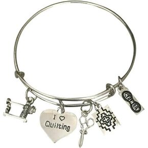 Infinity Collection Quilting & Sewing Machine Charm Bracelet Jewelry | Create Something Beautiful Each Day Bracelet, Sewing & Scissors Bangle Gift for Costume Designer & Mom