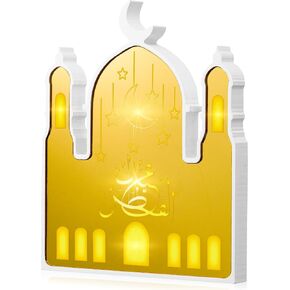 CNhoqc رمضان الاكريليك أضواء فانوس على شكل مسجد LED ضوء الليل مع نمط النجمة والقمر عيد مبارك الحرف اليدوية ديكور المنزل هدية لأصدقاء الإسلام إمدادات حفلة رمضان (لا يتم تضمين البطاريات) in Kuwait