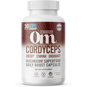 Om Mushroom Superfood Cordyceps Mushroom Capsules Superfood Supplement, 90 Count, 30 Days, Energy, Power, Stamina and Endurance Support, Superfood Supplement for Sports Performance