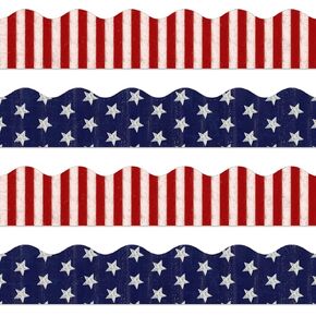 Whaline 69Ft 4th of July Bulletin Board Border 60 Sheet Patriotic Stars Stripes Trim Border Stickers 2 Design Self-Adhesive American Flag Border Decals for Independence Day Classroom Decoration in Kuwait