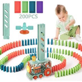 WXQAIY Domino Train Toys, 200PCS Automatic Dominoes Kids Games for 3 Year Old Boys, Stem Montessori Toy Autistic Toddler, Christmas Birthday Gifts Age 4 5 6 7 8