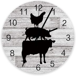 Greeeen Inch Silent Non Black Cow Pig Chicken Retro Wood Grain Roman Numeral Hands Clock Home Decor for Kitchen, Living Room, Bedroom, Office Greeeen TYF20201226SWXF04776CKBAGRN Farm Animalsgrn8622