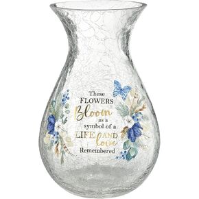 Lillian Rose Crackle Glass Memorial Flower Vase with Sympathy Verse, One Size, Blue