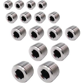 Metalwork 5 Sizes 304 Stainless Steel Pipe Fitting, Hex Countersunk Plug Assortment Kits, 16 Pcs, 1/8"+1/4"+3/8"+1/2"+3/4"