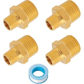 SUNGATOR Brass Pipe Fittings, Reducing Hex Nipple, 1/2 inch NPT Male to 1/4 inch NPT Male, Brass Reducer Adapter with Sealing Tape (4 Pack)