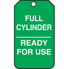 AccuformNMC Gas Cylinder Tags, 25 Pack Green Cylinder Status Tags “Full Cylinder - Ready for Use", 5.75" x 3.25", Water-Resistant 10-mil Thick PF-Cardstock with Punched Hole, Made in USA, MGT203CTP