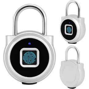 قفل بصمة الإصبع الذكي، قفل بلوتوث، قابل لإعادة الشحن عبر USB، ترخيص عن بعد، قفل أمان ذكي بدون مفتاح KozyOne لنظام iOS/Android، مقاوم للماء IP65، للخزانة، حقيبة الظهر، الدراجة، التخزين (فضي)