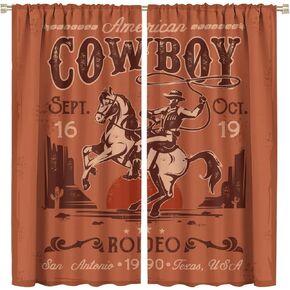 Cowboy Blackout Curtain, Vintage Country Western Horse and Desert Cactus Thermal Insulated Drapes Rod Pocket Office Cafe Bedroom Dining Room Living Room Kitchen 42x45 in