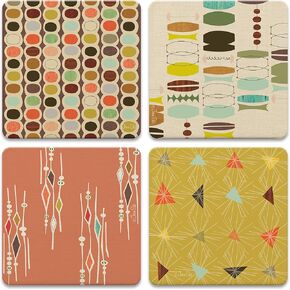 CoasterStone Absorbent Coasters, 4-1/4-Inch, "Retro Modern", Set of 4