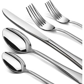 Silverware Set, 40 Piece Premium Stainless Steel Flatware Set for 8, Heavy Duty Silverware Cutlery Sets with Wavy Patterns, Spoons and Forks Set, Mirror Polished, Dishwasher Safe