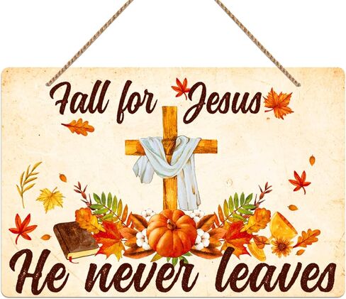 WhatSign سقوط الباب ديكور علامة سقوط ليسوع انه لا يترك الزينة علامة للمنزل المسيحي أوراق القيقب يسوع سقوط ديكور علامة الخريف اكليلا من الزهور للباب الأمامي جدار الشرفة الخريف الشكر in Kuwait