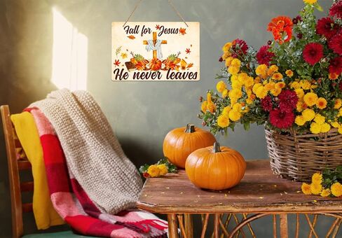 WhatSign سقوط الباب ديكور علامة سقوط ليسوع انه لا يترك الزينة علامة للمنزل المسيحي أوراق القيقب يسوع سقوط ديكور علامة الخريف اكليلا من الزهور للباب الأمامي جدار الشرفة الخريف الشكر in Kuwait