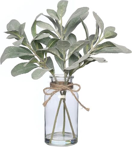 فييرينا سيقان اوكالبتوس الاصطناعية في مزهرية زجاجية مع ماء صناعي، اوراق اوكالبتوس وهمية 15 انش، بذور بيضاء لتزيين الطاولة المركزية وديكور المنزل الريفي والزفاف (رمادي واخضر) in Kuwait