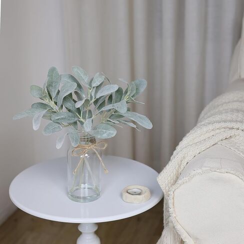 فييرينا سيقان اوكالبتوس الاصطناعية في مزهرية زجاجية مع ماء صناعي، اوراق اوكالبتوس وهمية 15 انش، بذور بيضاء لتزيين الطاولة المركزية وديكور المنزل الريفي والزفاف (رمادي واخضر) in Kuwait