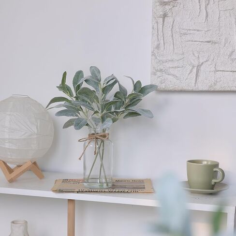 فييرينا سيقان اوكالبتوس الاصطناعية في مزهرية زجاجية مع ماء صناعي، اوراق اوكالبتوس وهمية 15 انش، بذور بيضاء لتزيين الطاولة المركزية وديكور المنزل الريفي والزفاف (رمادي واخضر) in Kuwait