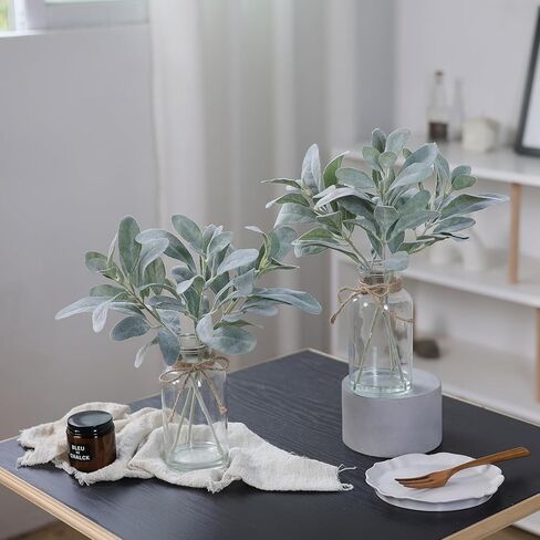 فييرينا سيقان اوكالبتوس الاصطناعية في مزهرية زجاجية مع ماء صناعي، اوراق اوكالبتوس وهمية 15 انش، بذور بيضاء لتزيين الطاولة المركزية وديكور المنزل الريفي والزفاف (رمادي واخضر) in Kuwait