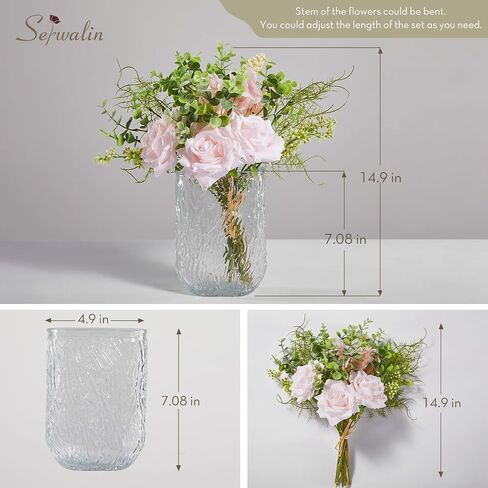 Serwalin Fake Flowers in Vase, Table Centerpieces Decor Flowers, Artificial Flowers in Vase White Peony Floral Arrangements Home Decor, Silk Flowers with Glass Vase, Living Room Decorations in Saudi Arabia