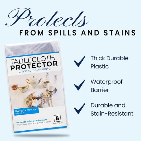 BRODER MFG. INC. Tablecloth Protector Crystal Clear Vinyl (52"x70" Oblong) | Thick, Durable Clear Table/Tablecloth Protector | Perfect for Parties, Special Occasions, Gatherings, and Everyday Use in Saudi Arabia