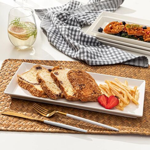 Sweese White Serving Platters, Porcelain Serving Trays for Parties, Large Rectangular Plates - 15.5 Inch, Set of 4 in Saudi Arabia