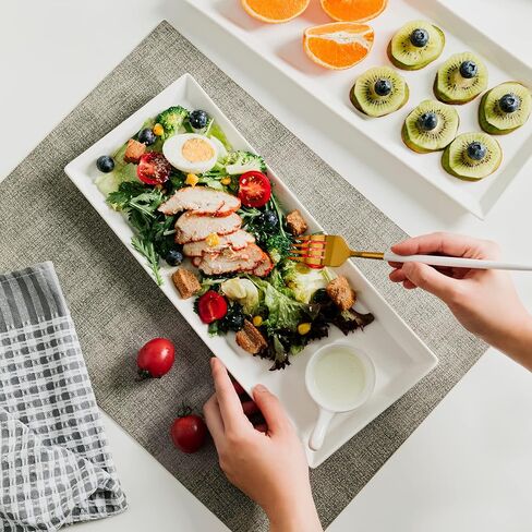 Sweese White Serving Platters, Porcelain Serving Trays for Parties, Large Rectangular Plates - 15.5 Inch, Set of 4 in Saudi Arabia