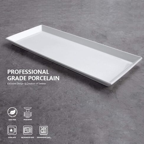 Sweese White Serving Platters, Porcelain Serving Trays for Parties, Large Rectangular Plates - 15.5 Inch, Set of 4 in Saudi Arabia