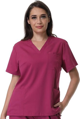Scrubs for Women V-Neck Nurse Medical Uniform Short Sleeve Classic Professional Scrub Tops with Pockets in Saudi Arabia