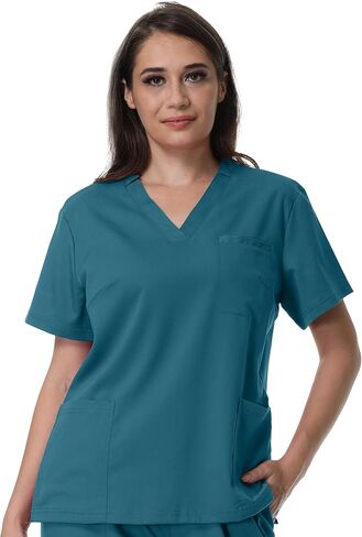Scrubs for Women V-Neck Nurse Medical Uniform Short Sleeve Classic Professional Scrub Tops with Pockets in Saudi Arabia