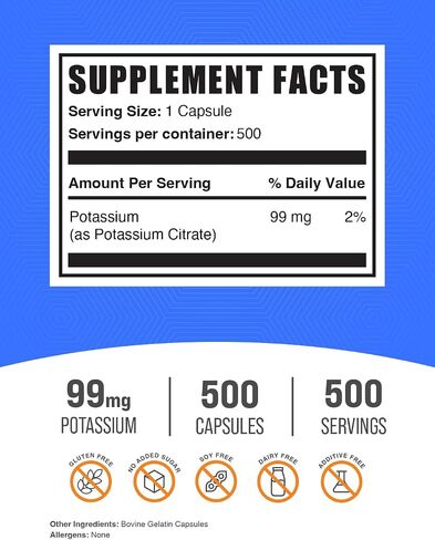 BulkSupplements.com Potassium Citrate Capsules - Potassium Supplement, Potassium Citrate 99mg - Potassium Citrate Supplement, Potassium Pills - 1 Capsule per Serving, 180 Capsules (Pack of 1) in Saudi Arabia