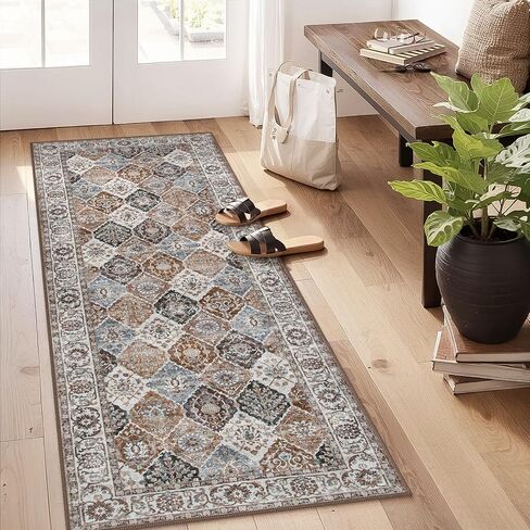 Seavish Washable Runner Rug 2x6 Kitchen Runner Rugs Non Skid Low Pile Long Runner Rugs for Entryway Indoor Hallway Rug Runner Soft Oriental Trellis Carpet Runner for Bedroom Bathroom Floor Laundry in Saudi Arabia