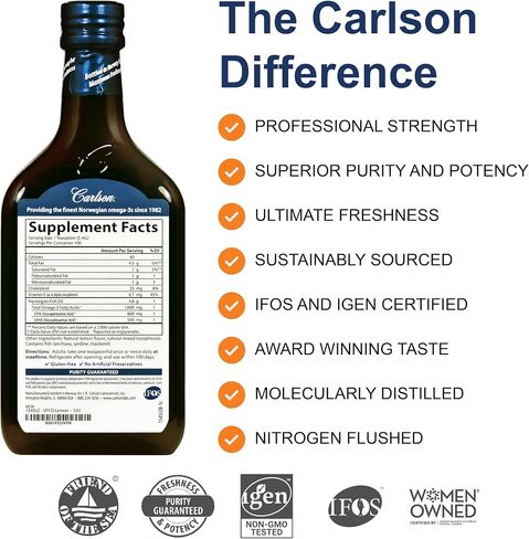 Carlson - The Very Finest Fish Oil، إصدار خاص، 1600 مجم أوميجا 3، مكمل سائل، زيت السمك النرويجي، سائل من مصادر مستدامة، ليمون، 500 مل (16.9 أونصة سائلة) in Saudi Arabia