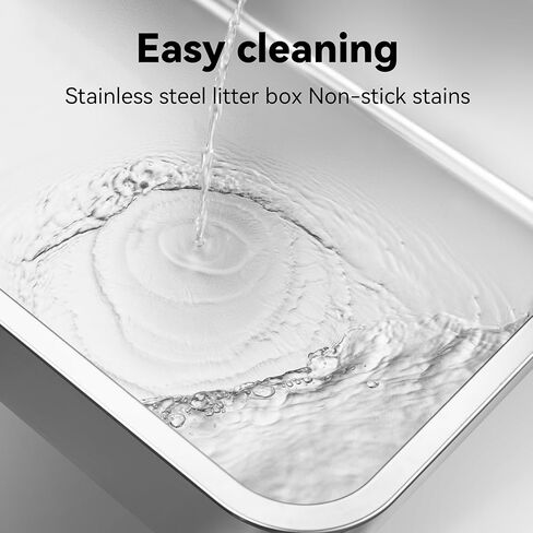صندوق فضلات القطط من الفولاذ المقاوم للصدأ مع غطاء من فلاروزي، حاوية صندوق فضلات القطط الكبيرة جدًا مقاس XL للقطط الكبيرة ذات الجوانب العالية والمغرفة، وعاء فضلات معدني سهل التنظيف، مرحاض قطط غير لاصق، مضاد للتسرب، بدون رائحة in Kuwait