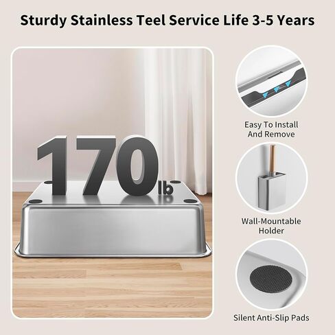 صندوق فضلات القطط من الفولاذ المقاوم للصدأ مع غطاء من فلاروزي، حاوية صندوق فضلات القطط الكبيرة جدًا مقاس XL للقطط الكبيرة ذات الجوانب العالية والمغرفة، وعاء فضلات معدني سهل التنظيف، مرحاض قطط غير لاصق، مضاد للتسرب، بدون رائحة in Kuwait