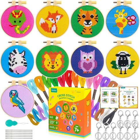 مجموعة خياطة متقاطعة للاطفال 7-13 من ايكوفور، مجموعة تطريز لشنط الظهر للاطفال، مجموعة خياطة متقاطعة للمبتدئين وهدايا الكريسماس مع تعليمات، 6 قطع in Kuwait