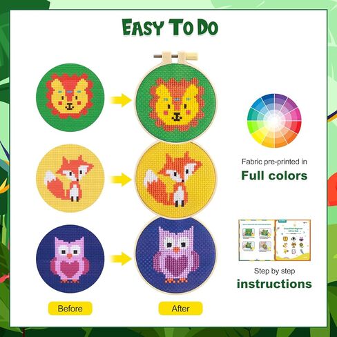 مجموعة خياطة متقاطعة للاطفال 7-13 من ايكوفور، مجموعة تطريز لشنط الظهر للاطفال، مجموعة خياطة متقاطعة للمبتدئين وهدايا الكريسماس مع تعليمات، 6 قطع in Kuwait