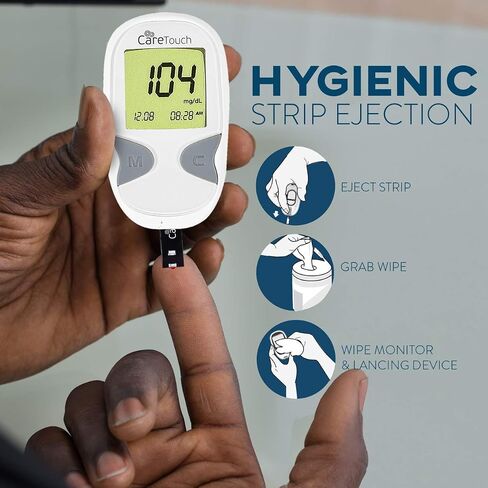 مجموعة أدوات مراقبة نسبة السكر في الدم من Care Touch - مجموعة أدوات اختبار مرض السكري + 1 جهاز قياس السكر في الدم، 50 شريط اختبار اللمس للعناية بسكر الدم، 1 جهاز وخز، 100 أداة إبر تعمل باللمس، حقيبة سفر لجهاز قياس نسبة السكر في الدم in Saudi Arabia