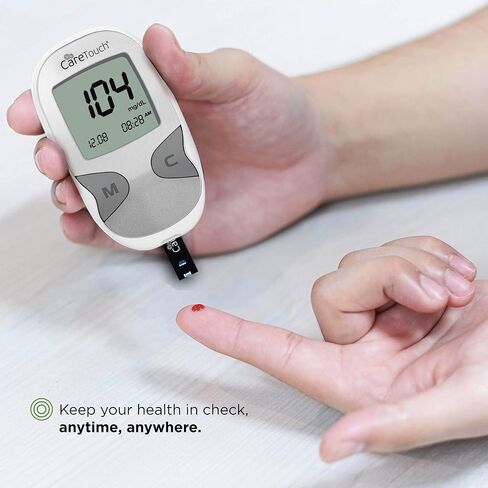 مجموعة أدوات مراقبة نسبة السكر في الدم من Care Touch - مجموعة أدوات اختبار مرض السكري + 1 جهاز قياس السكر في الدم، 50 شريط اختبار اللمس للعناية بسكر الدم، 1 جهاز وخز، 100 أداة إبر تعمل باللمس، حقيبة سفر لجهاز قياس نسبة السكر في الدم in Saudi Arabia