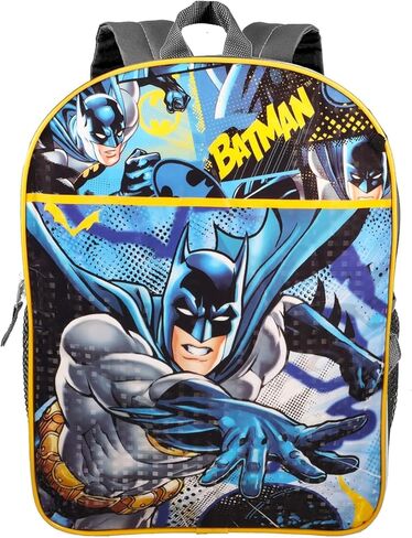 مجموعة حقيبة ظهر باتمان وصندوق الغداء للأطفال الأولاد ~ 7 قطع من حقيبة باتمان المدرسية الفاخرة مقاس 16 بوصة، وحقيبة الغداء، والملصقات، والمزيد (حزمة اللوازم المدرسية باتمان) in Kuwait