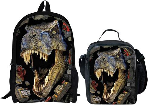 مجموعة حقيبة ظهر HUGS IDEA Dinosaur T-rex حقيبة مدرسية للأطفال مع حقيبة غداء للأولاد المراهقين in Kuwait
